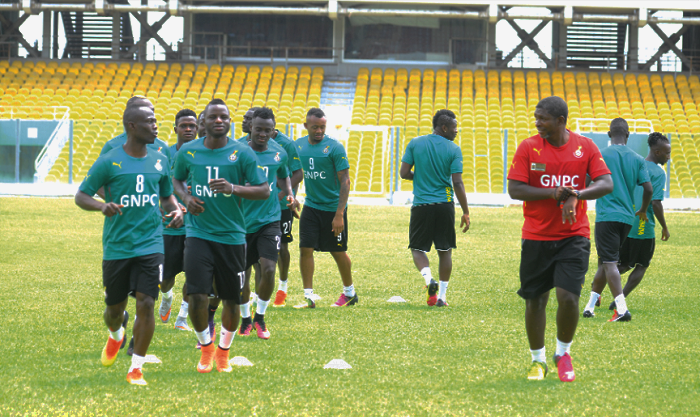 Black Stars assistant coach Maxwel Konadu leads the players at training ahead of today’s clash Black Stars assistant coach Maxwel Konadu leads the players at training ahead of today’s clash